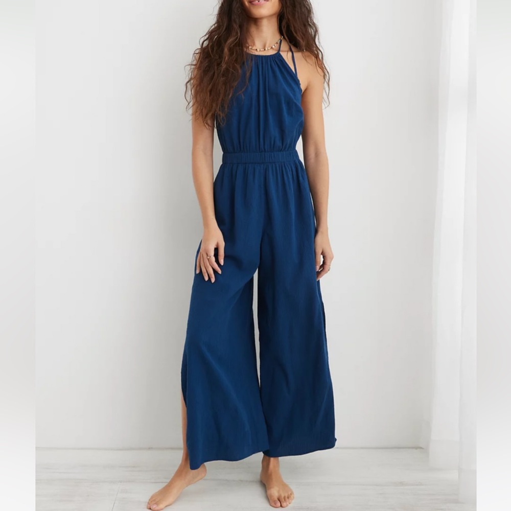 Aerie Halter Slit Tassel Jumpsuit